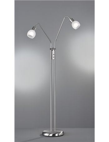 Antibes piantana metallo acciaio satinato con 2 diffusori flessibili vetro alabrastro con accensione separata h. 125cm Moderno E