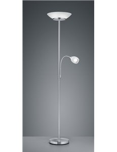 Gerry piantana con lampada da lettura metallo acciaio satinato con diffusori vetro bianco h. 180cm Moderno E27+E14 2