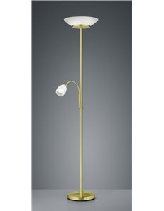 Gerry piantana con lampada da lettura metallo ottone opaco con diffusori vetro bianco h. 180cm Moderno E27+E14 2