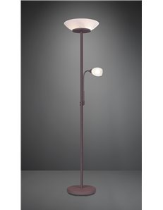 Gerry piantana con lampada da lettura metallo ruggine con diffusori vetro bianco h. 180cm Moderno E27+E14 2