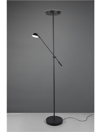 Haora piananta led antracite con diffusore orientabile d. 30cm e lampada da lettura con accensioni separate e dimmerazione touch