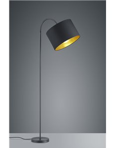 Hostel piantana diffusore orientabile con flessibile paralume tessuto nero interno oro h.156cm, d.35cm Moderno E27 2