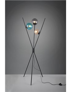 Lance piantana 3 aste nera con 3 sfere vetro multicolor h. 160cm Moderno E14 2