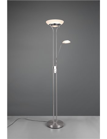 Orson piantana acciaio satinato led con lampada da lettura con funzione dimmer ed accensioni separate h. 180cm  Moderno LED
