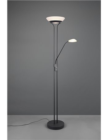 Orson piantana nera opaca led con lampada da lettura con funzione dimmer ed accensioni separate h. 180cm  Moderno LED