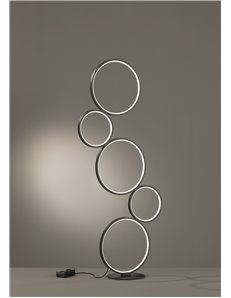 Rondo piantana led 5 cerchi metallo nero opaco con varialuce h. 115cm Moderno LED 2