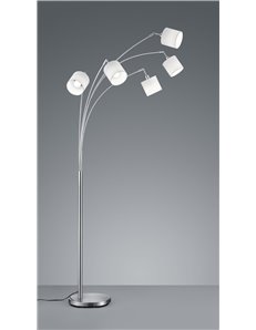 Tommy piantana ad arco con 5 diffusori paralumi bianchi base metallo acciaio satinato h.200cm Moderno E14