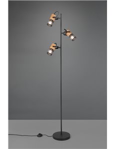 Tosh piantana 3 cilindri gabbia metallo nero opaco e legno h. 150cm Moderno LED 2