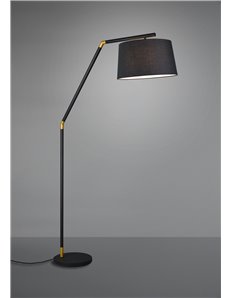 Tracy piantana metallo nero con inserti oro e paralume nero h. 175cm d.40cm Moderno E27 2
