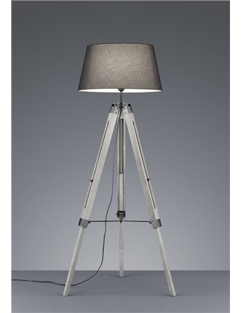 Tripod piantana 3 piedi in legno con paralume grigio h. 143cm Moderno E27