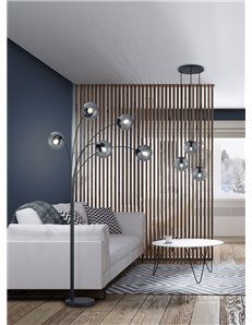 Balini piantana ad arco sfere vetro fume' e metallo antracite 5 luci h. 180cm Moderno LED