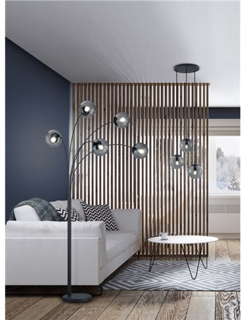 Balini piantana ad arco sfere vetro fume' e metallo antracite 5 luci h. 180cm Moderno LED