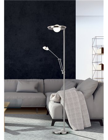 Barrie piantana led con lampada da lettura acciaio satinato con regolazione intensita' e luce calda e fredda h. 180cm Moderno LE