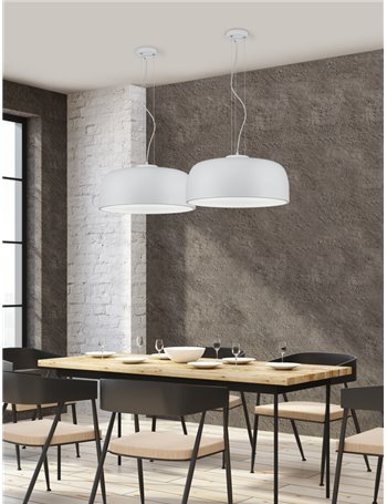 Baron sospensione tonda metallo bianco con diffusore satinato d.52 cm Moderno E27