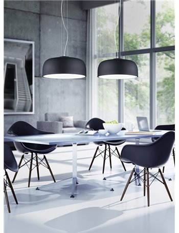 Baron sospensione tonda metallo nero con diffusore satinato d.52 cm Moderno E27