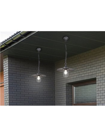 Brenta sospensione da esterno fusione di alluminio verniciata antracite con diffusore vetro trasparente ip44 Vintage E27