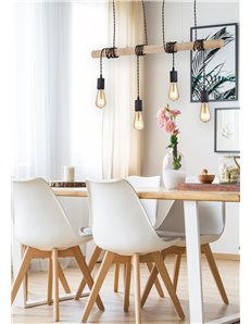 Brody sospensione legno e metallo con 4 portalampada pendenti l. 85cm Moderno E27