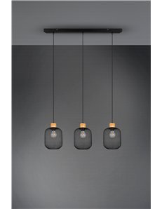 Calimero sospensione barra 3 diffusori a rete metallo nero con particolare in legno naturale l. 80cm Vintage E27 2