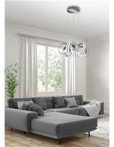 Carrera sospensione led metallo alluminio tiranti regolabili con variazione intensita' con interruttore a parete d. 55cm Moderno