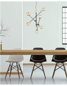Cross sospensione 3 braccia orientabili 6 luci nero opaco e oro d. 54,5cm Moderno E27