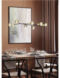 Cross sospensione rettangolare 7 luci nero opaco e oro l. 130cm x p. 65cm Moderno E27