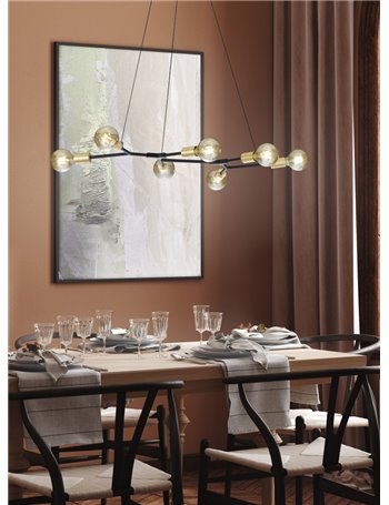Cross sospensione rettangolare 7 luci nero opaco e oro l. 130cm x p. 65cm Moderno E27