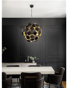 Discalgo sospensione sfera tondi metallo nero opaco oro d. 54cm Stile giovane E14