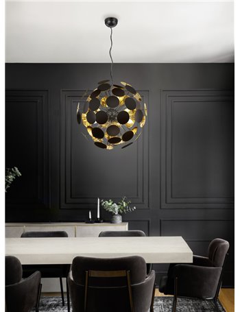 Discalgo sospensione sfera tondi metallo nero opaco oro d. 54cm Stile giovane E14