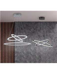 Durban sospensione led triplo anello acciaio satinato intensita' regolabile a scatto d. 80cm Moderno LED