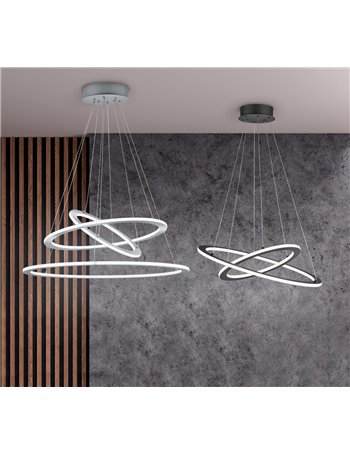 Durban sospensione led triplo anello acciaio satinato intensita' regolabile a scatto d. 80cm Moderno LED