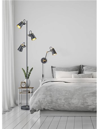 Edward piantana 3 diffusori orientabili metallo nero opaco e interno oro h. 160cm  Moderno E14
