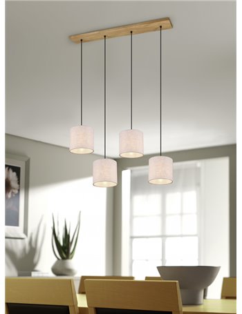 Elmau sospensione legno con 4 paralumi sabbia l. 100cm Moderno LED