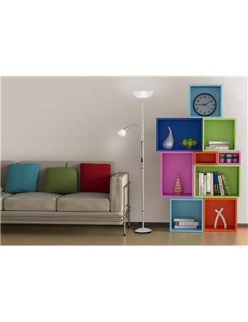 Erzwo piantana alluminio 2luci acrilico H 180 Classico E27 + E14