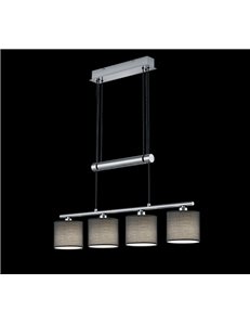 Garda sospensione 4 diffusori in tessuto grigio con bilanciere regolabile l. 77cm Moderno E14