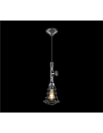 Gotham sospensione tubo e rubinetto metallo argento anticato con gabbia d. 12 Vintage E27