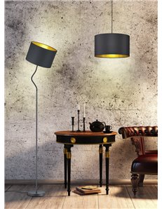 Hostel piantana diffusore orientabile con flessibile paralume tessuto nero interno oro h.156cm, d.35cm Moderno E27