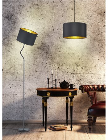 Hostel piantana diffusore orientabile con flessibile paralume tessuto nero interno oro h.156cm, d.35cm Moderno E27