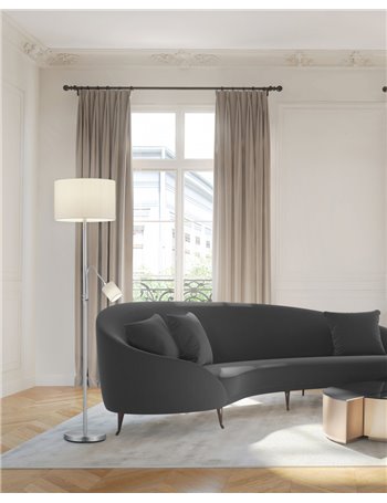 Hotel piantana acciaio con lampada da lettura paralumi bianchi con accensioni separate h. 170cm Moderno E27+E14