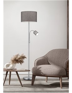Hotel piantana grigia con lampada da lettura paralumi bianchi con accensioni separate h. 170cm Moderno E27+E14