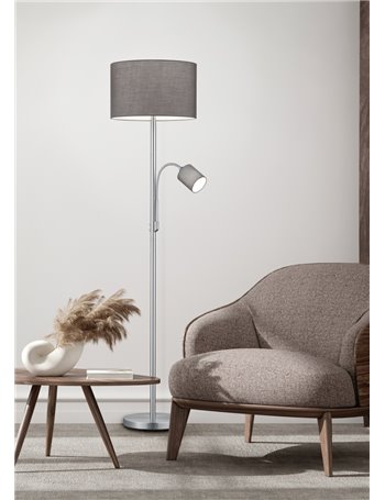 Hotel piantana grigia con lampada da lettura paralumi bianchi con accensioni separate h. 170cm Moderno E27+E14