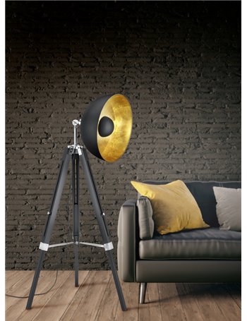 Liège liege piantana 3 piedi diffusore tondo colore nero oro h. 160 Autentico E27