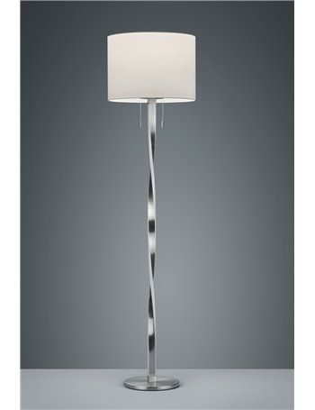 Nandor piantana con paralume bianco e asta elicoidale illuminata led acciaio satinato con interruttori separati h.162cm Moderno 