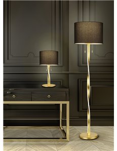 Nandor piantana con paralume nero e asta elicoidale illuminata led foglia oro con interruttori separati h.162cm Moderno LED