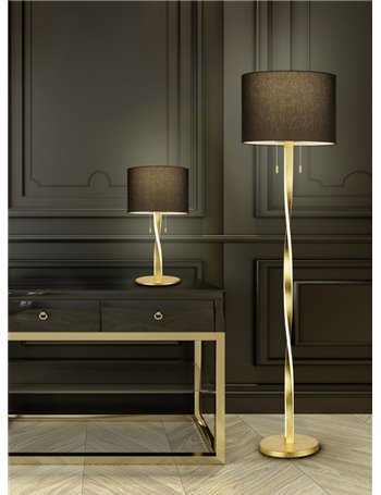 Nandor piantana con paralume nero e asta elicoidale illuminata led foglia oro con interruttori separati h.162cm Moderno LED