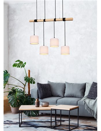 Odin sospensione barra di legno con cavi e paralumi bianchi l. 85cm Moderno LED