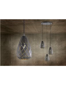 Onyx sospensione metallo nero interno oro taglio laser a rombo d.15cm Moderno E27 2