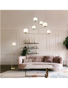 Pure piantana metallo colore ottone opaco con sfera bianca h. 150cm Moderno E14 2