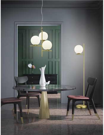 Pure sospensione metallo colore ottone opaco con 3 sfere bianche d. 40cm Moderno E14