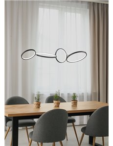 Rondo sospensione led 4 cerchi metallo nero opaco con variazione intensita' con interruttore a parete l. 110cm Moderno LED