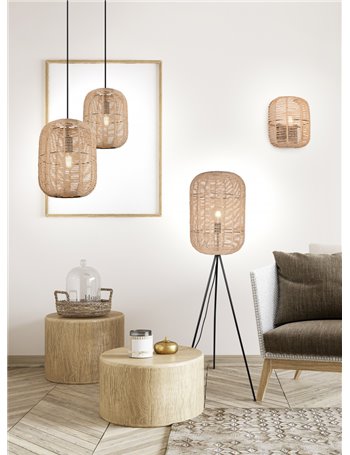 Runa sospensione grande metallo nero e corda d.35cm Moderno LED